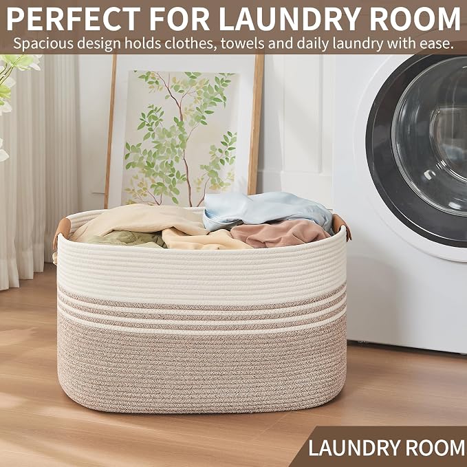 Extra Large Laundry Basket Hamper, 72L Cotton Rope Storage Bin for Blankets, Toys, Clothes, Decorative Nursery Hamper for Living Room, Baby Nursery, Bathroom, Bedroom, Kids Storage, Light Brown