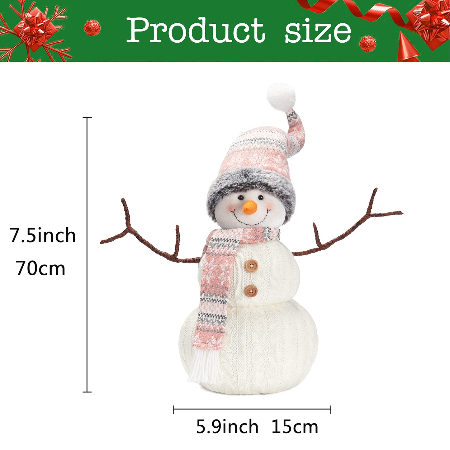 WORLDECO Christmas 2025 Animated Snowman Decorations, Xmas Handmade Plush Ornaments for Indoor, Home and Holiday, Present for Family and Friends