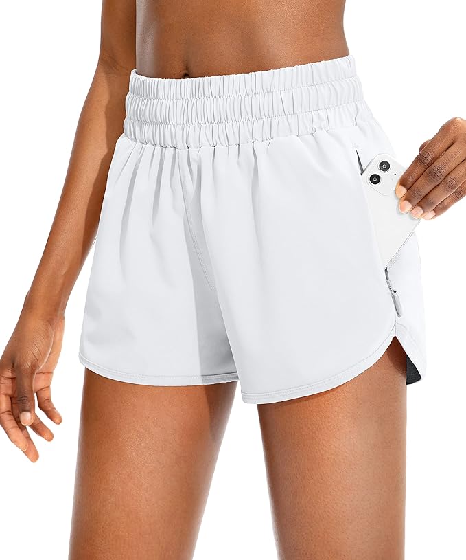 SANTINY Women's Running Shorts with Zip Pockets High Waisted Athletic Workout Gym Shorts for Women with Liner
