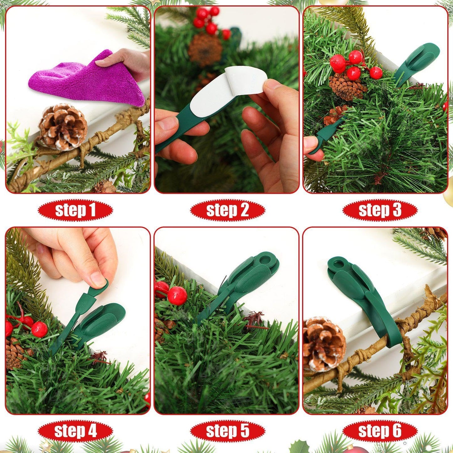 Relaxweex 12 Pcs Garland Hanger for Mantle No Drill Garland Hangers Hooks Wreath Ties Fireplace Stocking Holder Stretchable Silicone Adhesive Straps for Door Frame Stairways (Green)