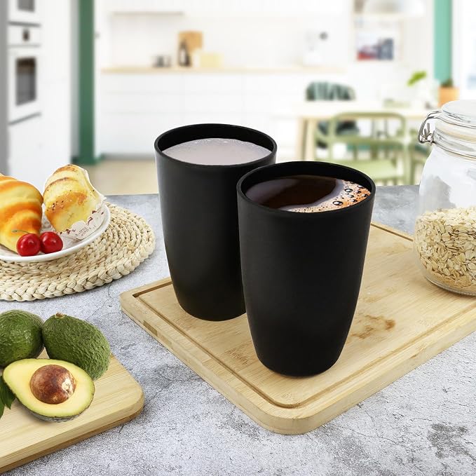 20 OZ Wheat Straw Cups SetS of 6, Unbreakable Drinking Cup, Alternative to Plastic Cups Reusable, Microwave & Dishwasher Safe Big Cup, Large Drinking Glasses for Kitchen, Party (Black)