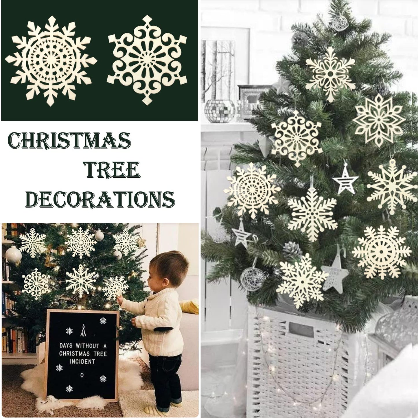 36pcs Large Christmas Wooden Snowflakes Hanging Ornaments DIY Craft Snowflake Wooden Ornaments Unfinished Wood Cutout Christmas Decorations Tree Decor Kids Paint