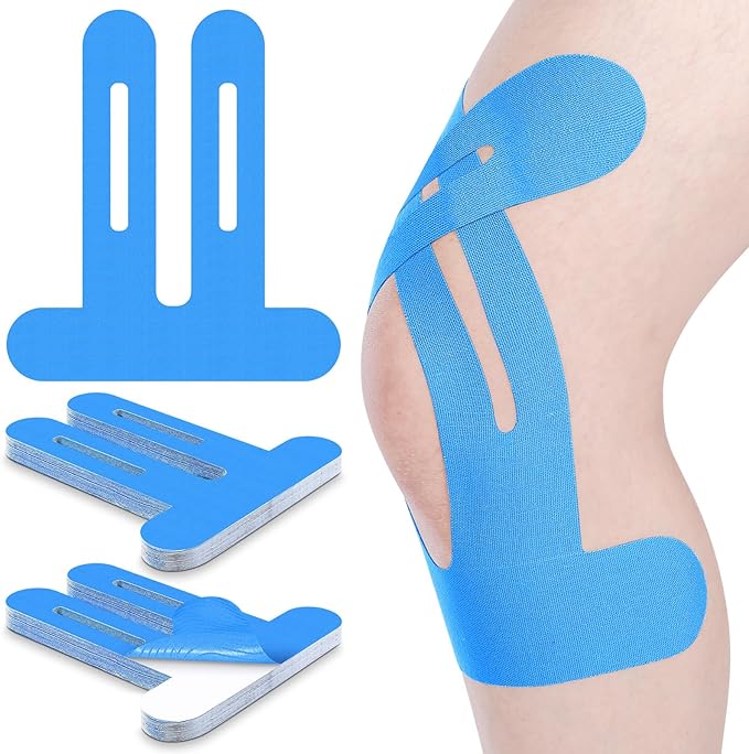 50 Pcs Precut Kinesiology Tape for Knees Pain Relief Elastic Waterproof Athletic Knee Tape for Support Stability Sports(Blue)