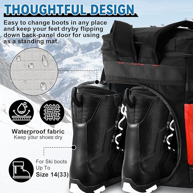 Ski Boot Bag, 65L Ski Boot Bag Backpack Large Ski Boot Travel Backpack Waterproof Ski Bag Ski Equipment Bag for Skis Snowboard & Accessories