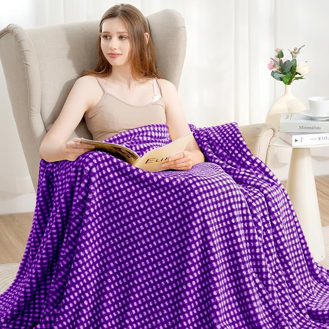 Zyrah Fleece Throws for Couch Super Soft Throw Blanket Lightweight Decorative Fuzzy Cozy Blankets for Sofa Chair Bed (C-Purple, Throw(50"x60"))