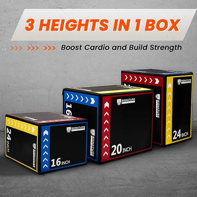 Plyo Box, 3-in-1 Foam Plyometric Jump Box, Box Jump for for Home Gym Training Fitness Workout Exercise, Multiple Colors