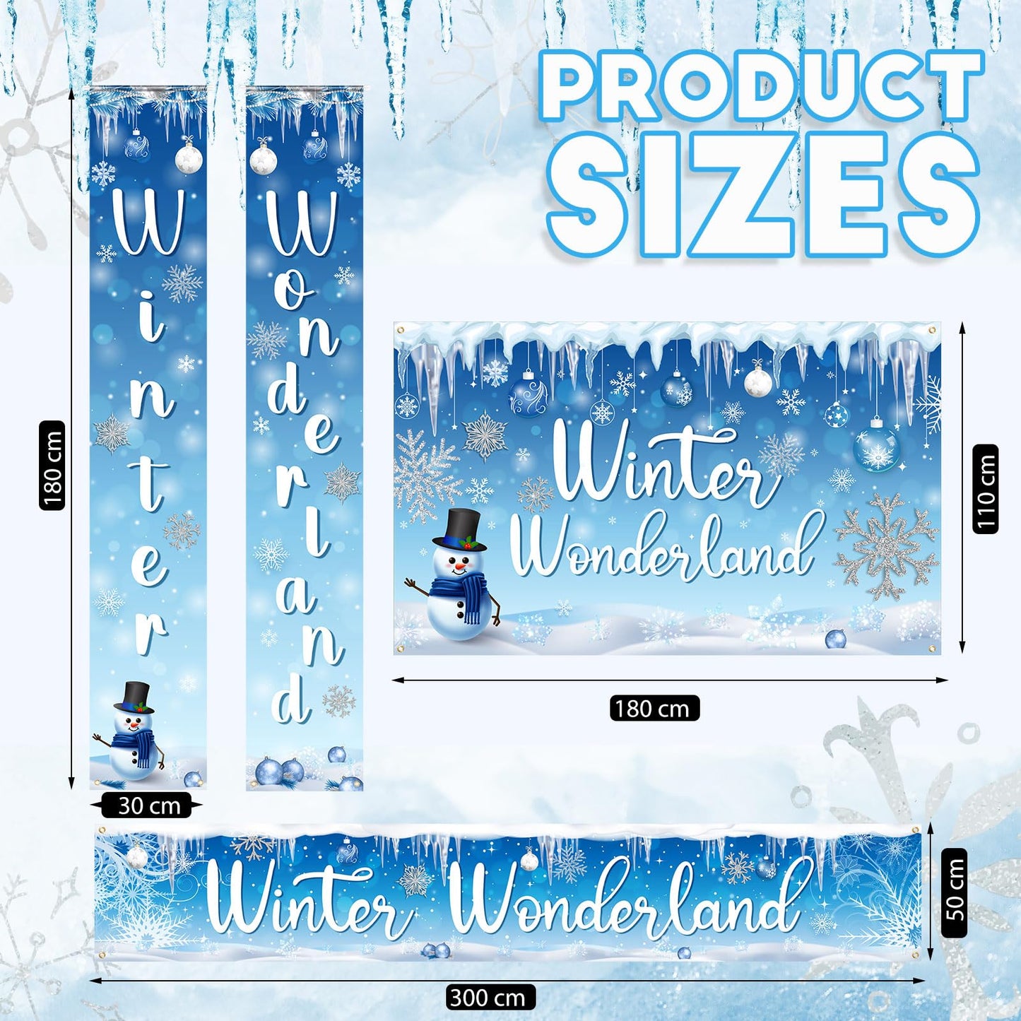 Ctosree 4 Pcs Winter Wonderland Backdrop Banner Party Decorations Garden Banner for Indoor Outdoor Winter Holiday Parties