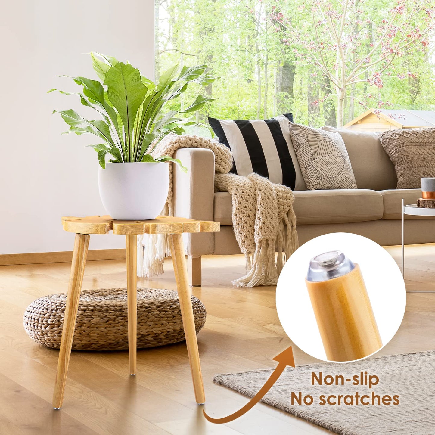 IKEPAHOK Plant Stool Stand for Indoor Use, Pine Wood Monstera Pot Holder, Decorative Corner Flower Table for Living Room, Tall Tripod Planter Rack for Home Office Patio Bedroom