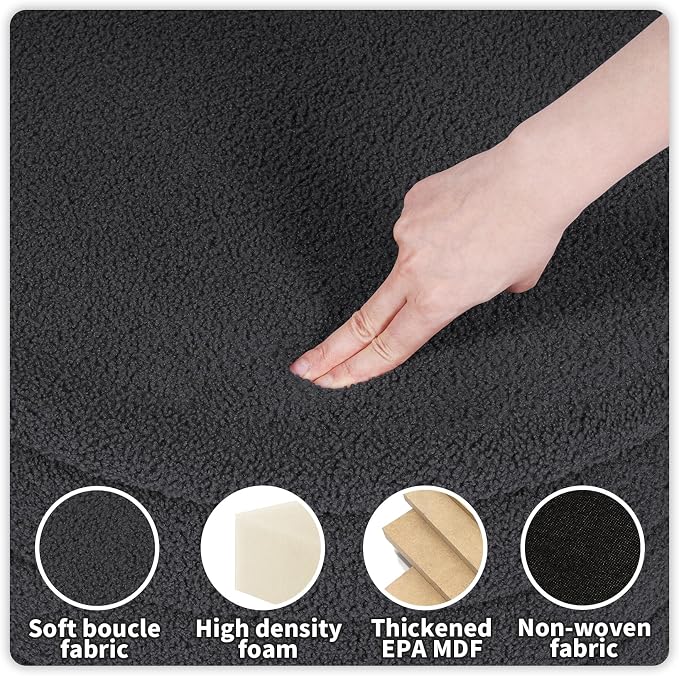 PINPLUS Round Storage Ottoman, Foldable Sherpa Ottoman Footstool Storage with Coffee Table for Living Room, Bedroom, Dorm (Dark Grey)