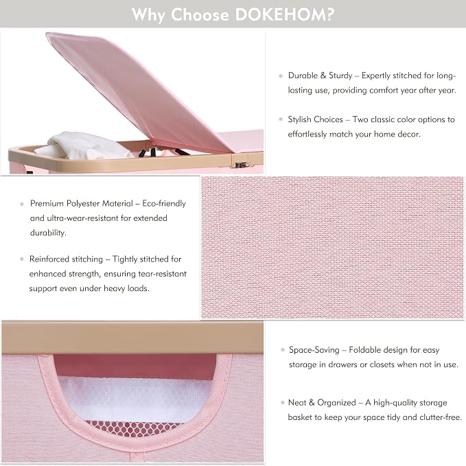 DOKEHOM 160L Extra Large Laundry Hamper with Lid, 2-Section Double Laundry Basket with Removable Mesh Liner Bags, Collapsible Clothes Sorter for Family, Bedroom, Laundry Room, Pink