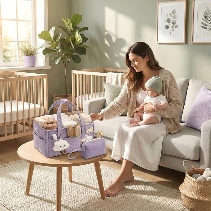 PeraBella Baby Diaper Caddy Organizer, Baby Basket Shower Gift, Portable Changing Table Basket, Postpartum Caddy & Tote Bag Pouch, Newborn Boy & Girl Nursery Essentials Registry, Car Diaper Organizer