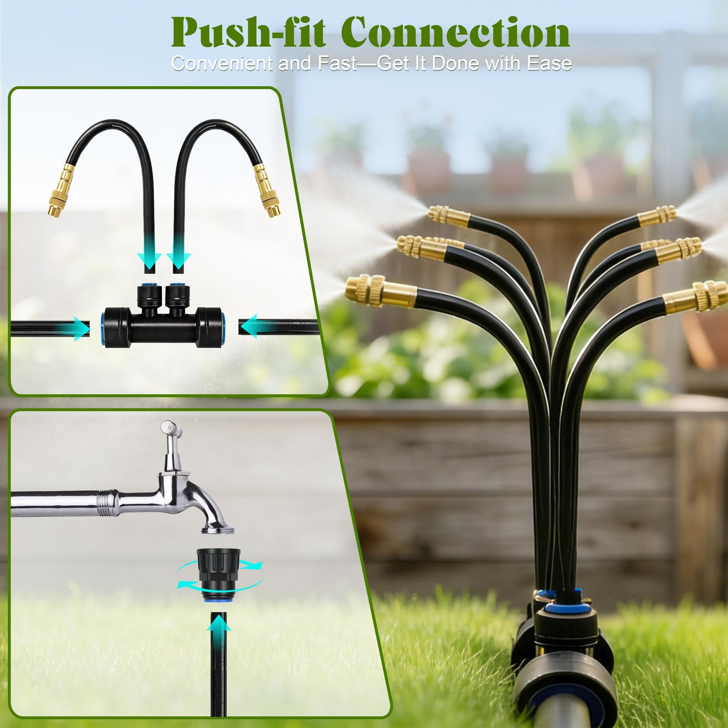 Drip Irrigation System for Garden, Automatic Watering System with Adjustable 360° Copper Spray Nozzles, DIY Drip Irrigation Kit for Yard, Lawn, Greenhouse, Raised Beds & Potted Plants (100FT)