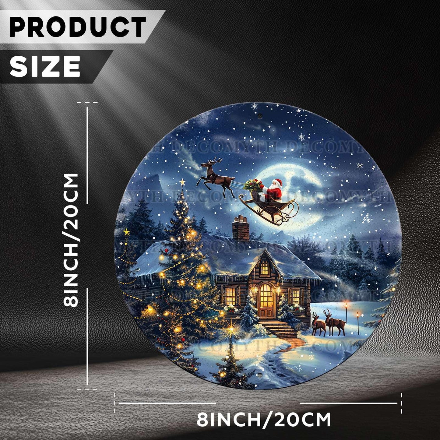 DecoMyth Round Metal Sign Santa Festive Farmhouse Wall Art Holiday Decor for Home Kitchen Bar Cafe Bedroom Office 8 * 8inch