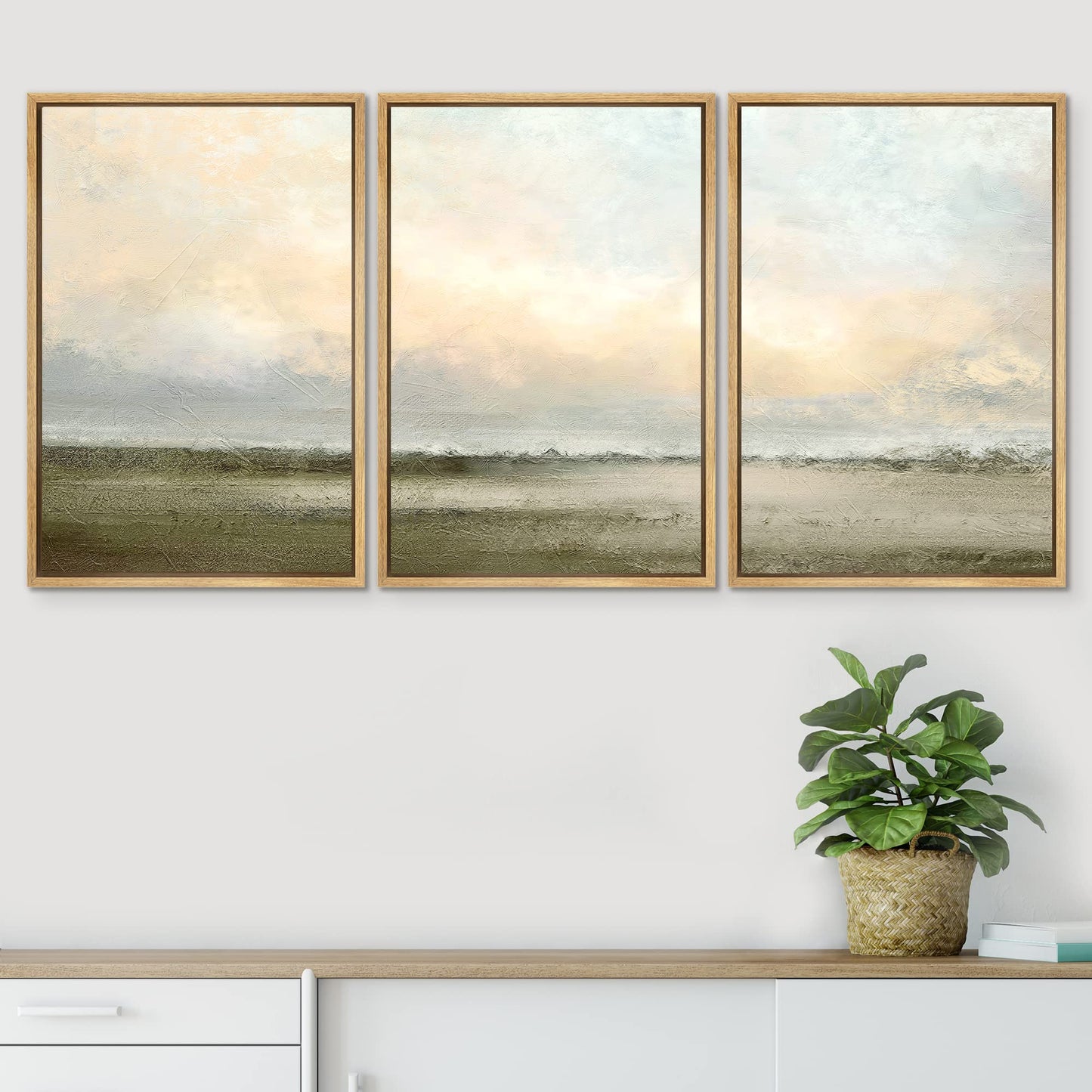 SIGNWIN Framed Canvas Print Wall Art Set Minimal Pastel Sunset Desert Landscape Nature Abstract Illustrations Modern Art Decorative Nordic for Living Room, Bedroom, Office - 16"x24"x3 Natural
