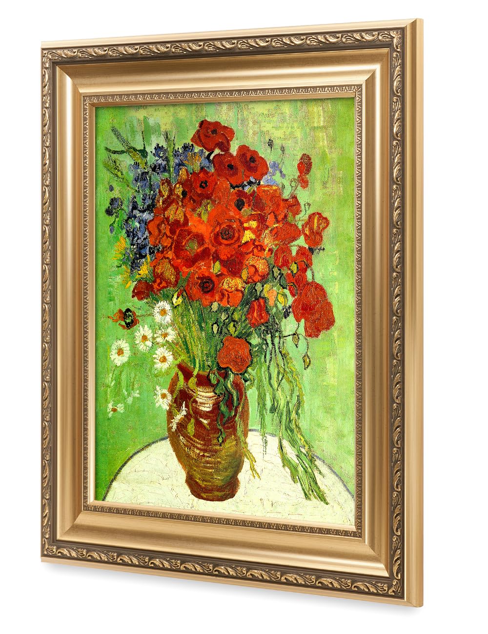 DECORARTS - Red Poppies and Daisies, Vincent Van Gogh Art Reproduction. Giclee Prints Match with Golden Framed for Wall Decor. Picture Size: 20x16 in, Framed Size: 26x22 in