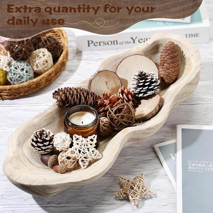 Nuogo 1 Pack 16 Inch Wavy Live Edge Dough Bowl Large Size Wood Rustic Dough Bowl Decorative for DIY Farmhouse Home Supplies Kitchen Decoration(Light Color)