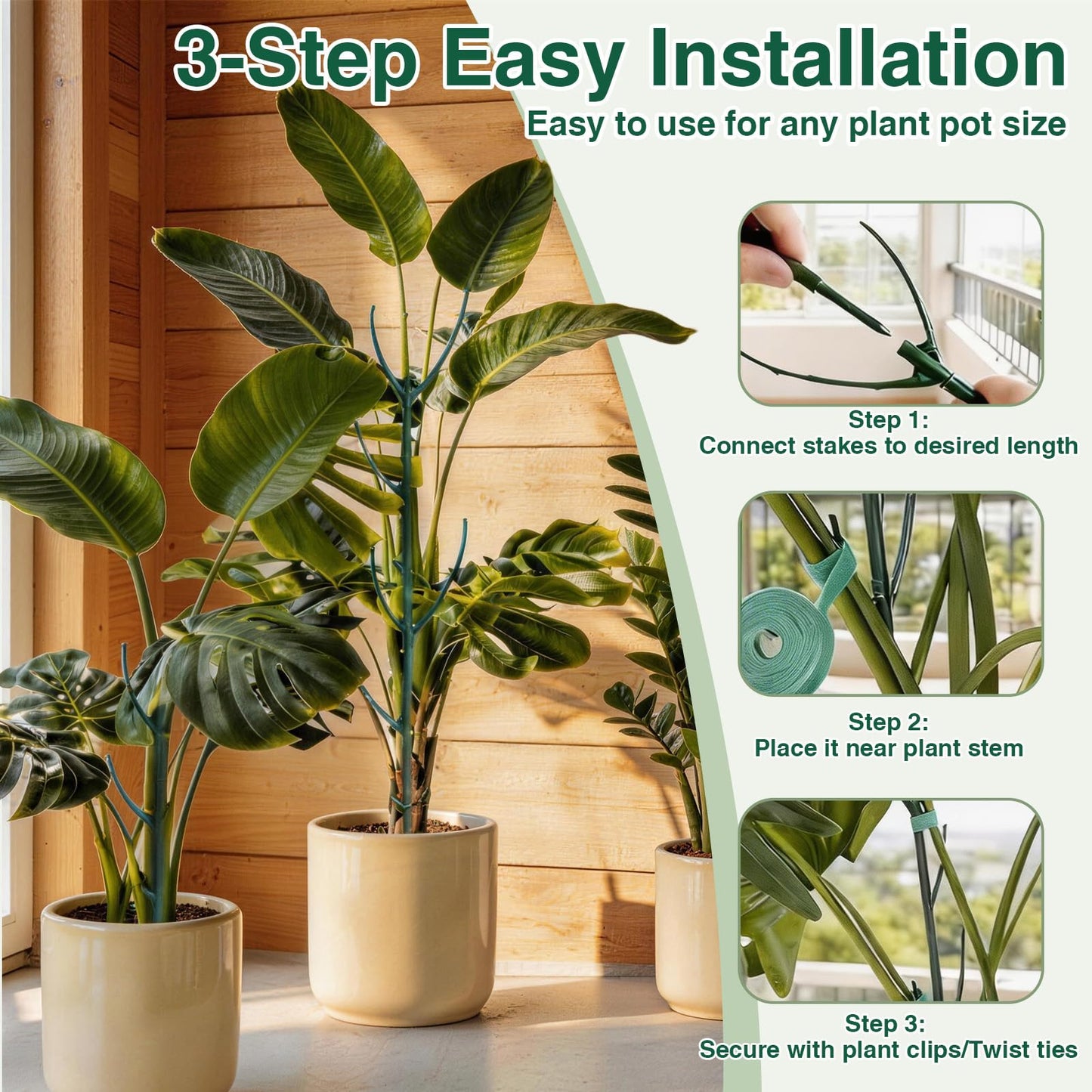 10 Pack Stackable Plant Support Stakes, Moss Pole Alternative for Monstera & Climbing Vines, Gardening Gifts for Women, Garden Essential Trellis Sticks for Indoor Outdoor Plant with 20Pcs Clips & Ties