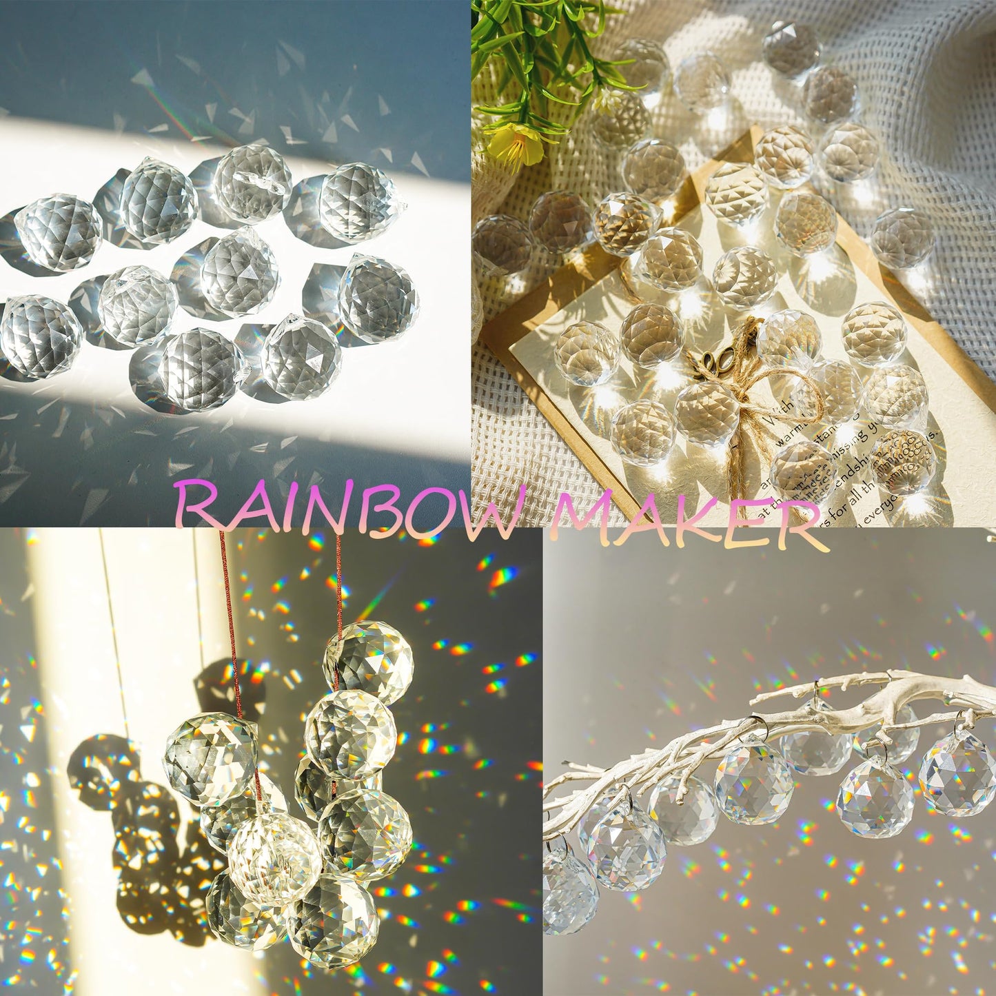 LOULIQIGIFT 13pcs Clear Crystal Ball Hanging Ornaments for Window Chandelier Parts 2026 Hanging Prisms for Birthday Wedding Mother's Day Decorations (20mm/30mm/40mm)
