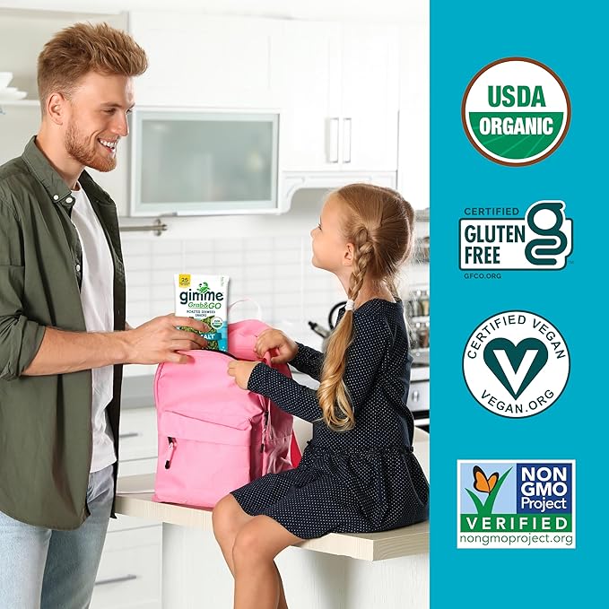 Gimme Seaweed Grab & Go Organic Premium Roasted Seaweed Snacks, Sea Salt, 18 Count Trayless, Keto, Vegan, Gluten-Free, Great Source of Omega3s and Iodine, Healthy On-The-Go Snack for Kids and Adults