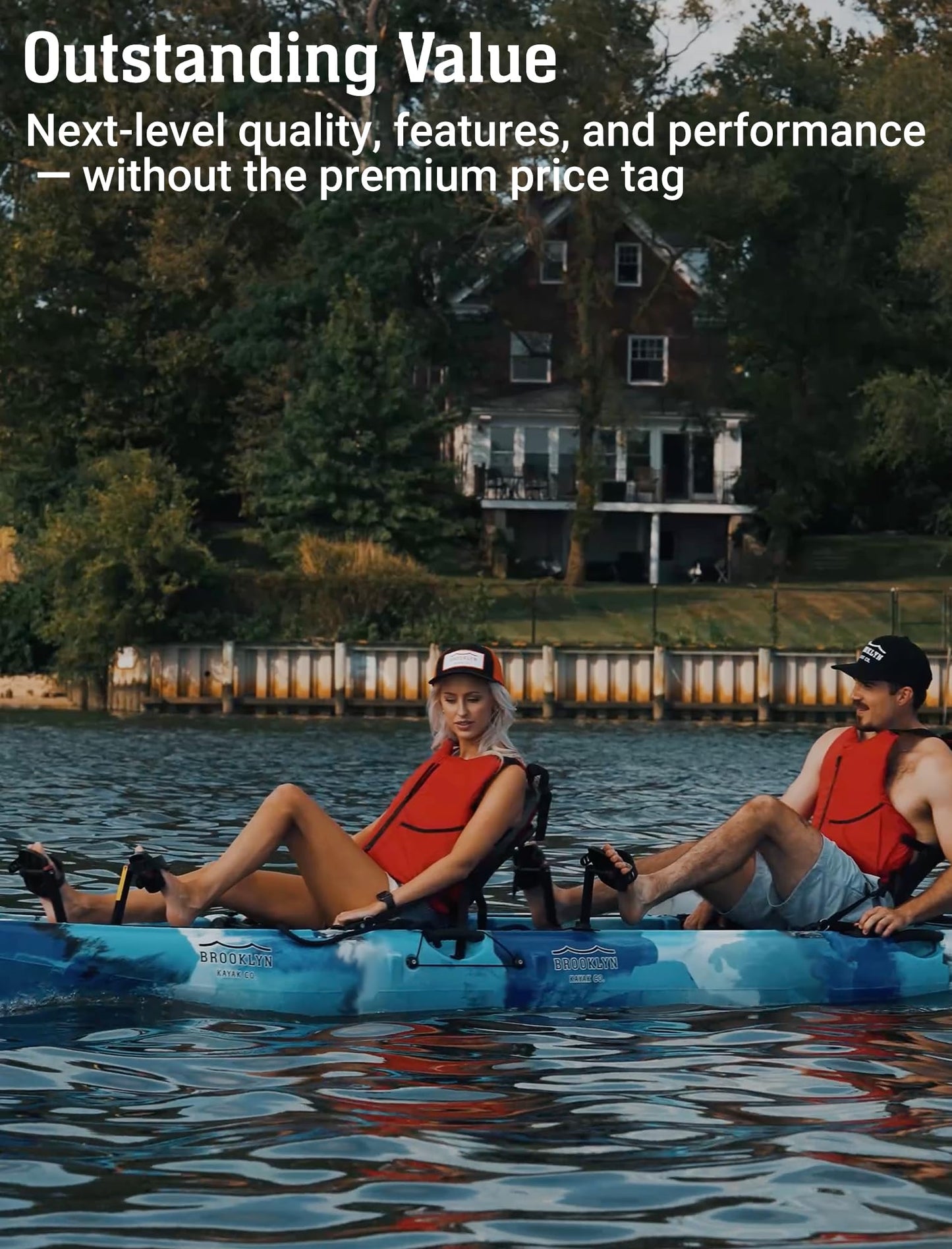 Upgraded Brooklyn 13.5 Tandem Pedal Kayak by BKC, 2 Person Sit-On-Top Pedal Drive Kayak, 680 lb Capacity, Dual Flipper Pedals, Rudder Steering, for Fishing & Touring