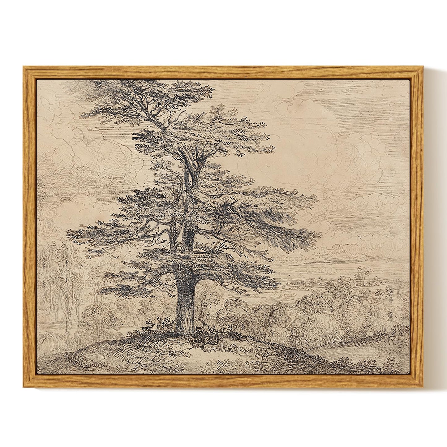 InSimSea Framed Canvas Wall Art, Neutral Sketch Tree Painting, Rustic Nature Scenery Decor for Living Room Shelf Hallway,10x8 in, Beige Tones