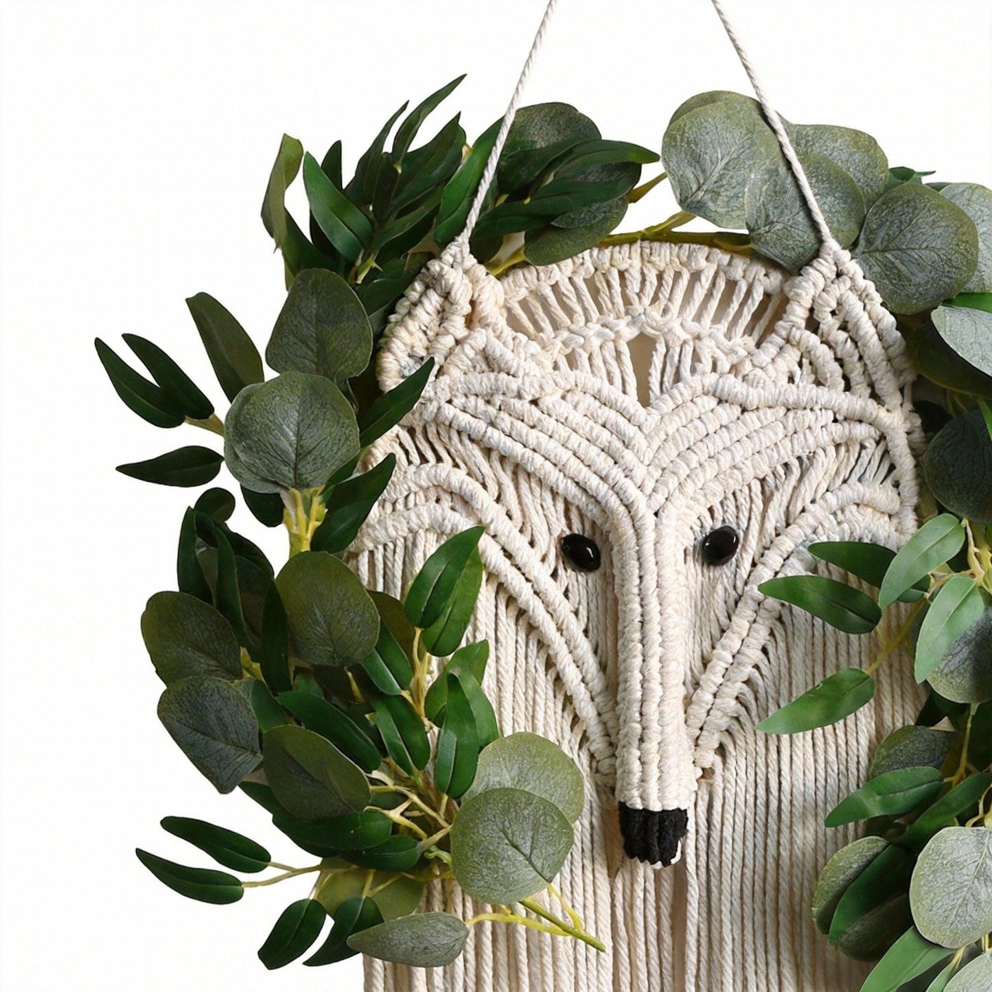 LKMLQPER Nordic Fox Macrame Wall Hanging, Handmade Cotton Rope Boho Tapestry, Animal Design Wall Decor for Living Room and Nursery, 10 * 35inch