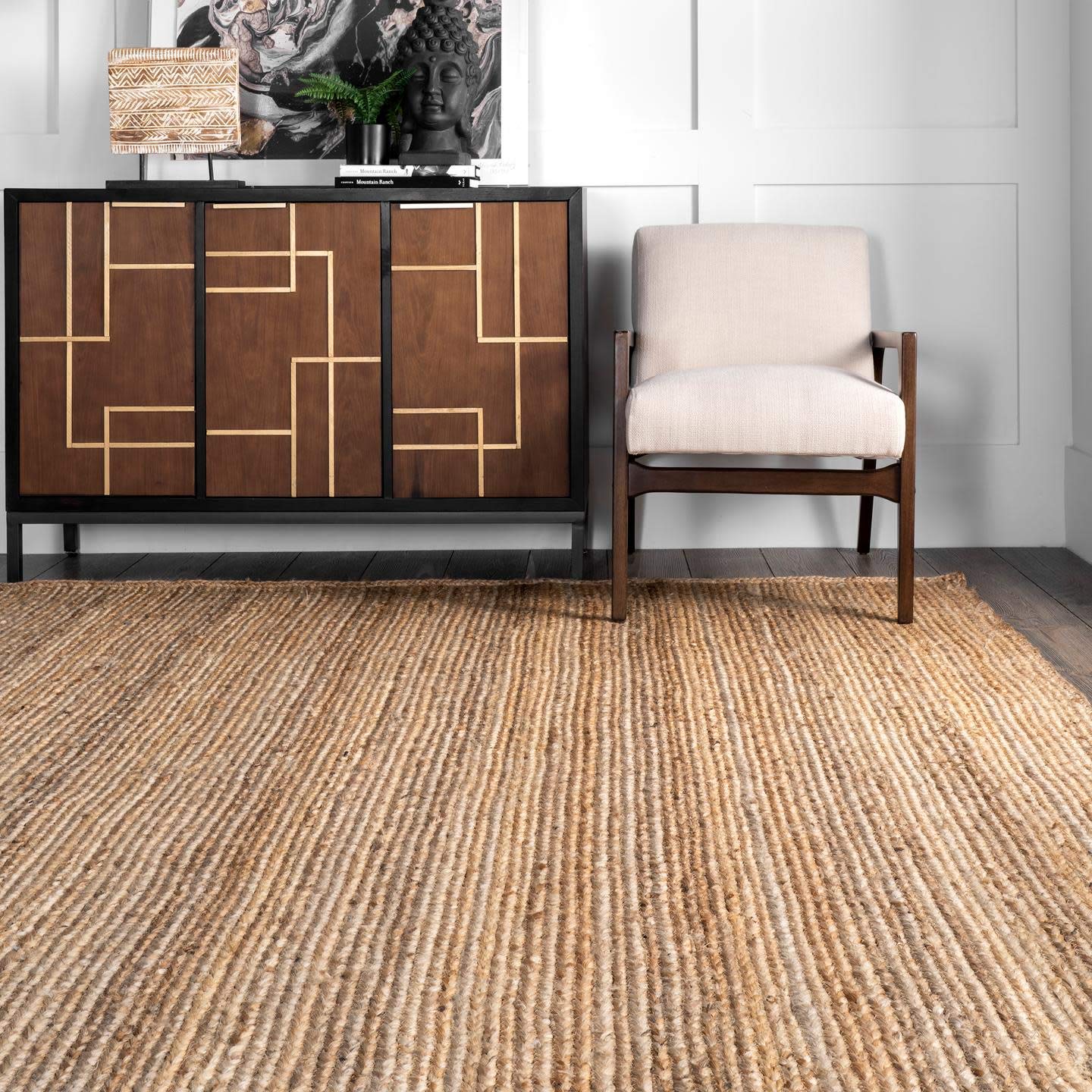 nuLOOM 6x9 Rigo Jute Hand Woven Area Rug, Natural, Solid Farmhouse Design, Natural Fiber, For Bedroom, Living Room, Dining Room, Hallway, Office, Kitchen, Entryway