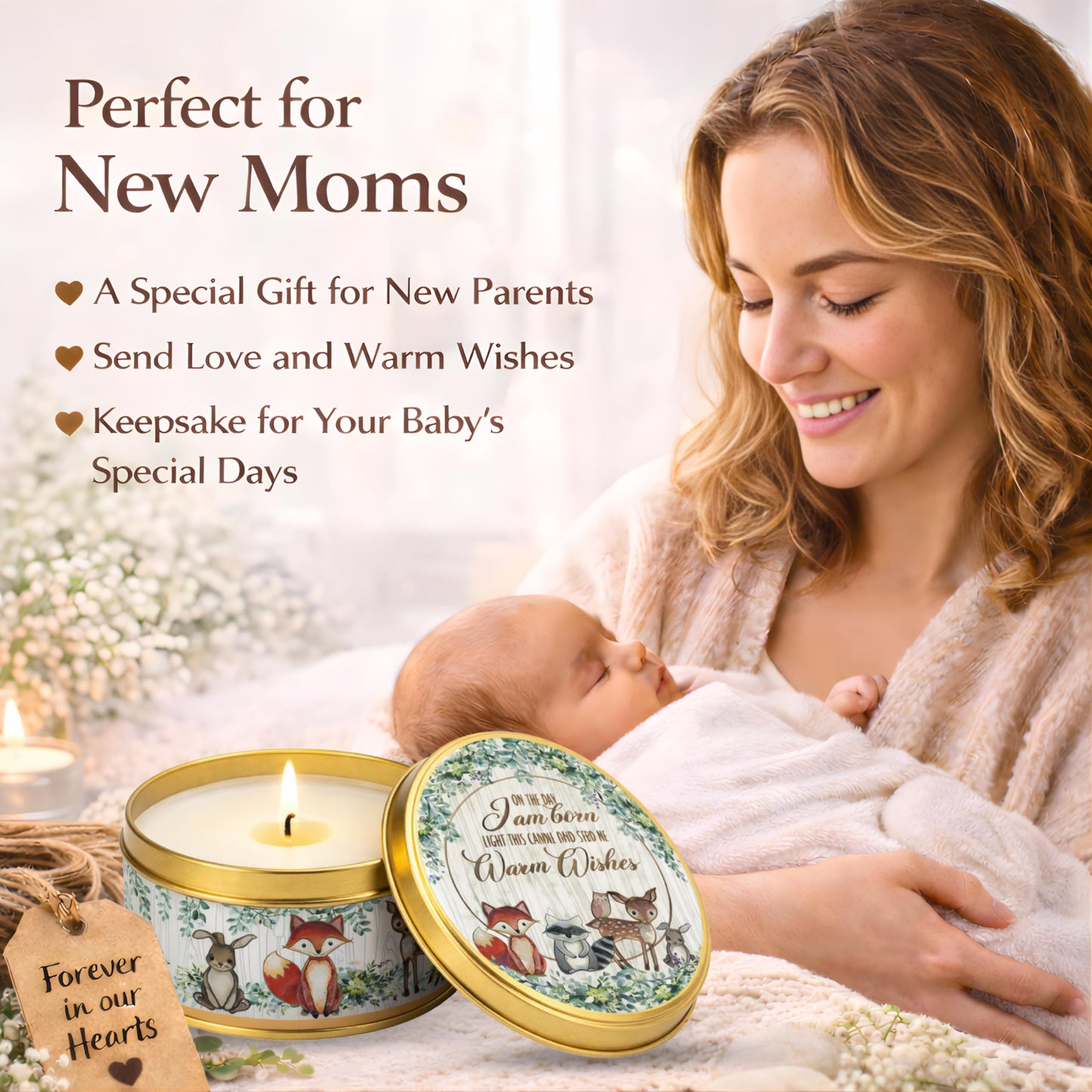 Majestic Zen Woodland Scented Candle 9-Pack Soy Wax Baby Shower Candle Favors - Natural Scented Candle Gift Set & Gender Reveal Candle & Party Keepsakes - Woodland Theme Round Candles for Table Decor