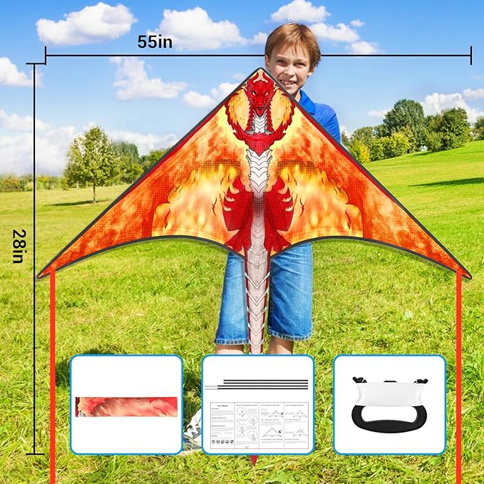 Kite for Kids 4-8 & 8-12, Delta Kites for Kids & Adults Easy to Fly, Huge Dragon Kites for Beginner, Beach Trip Park Family Outdoor Games and Activities