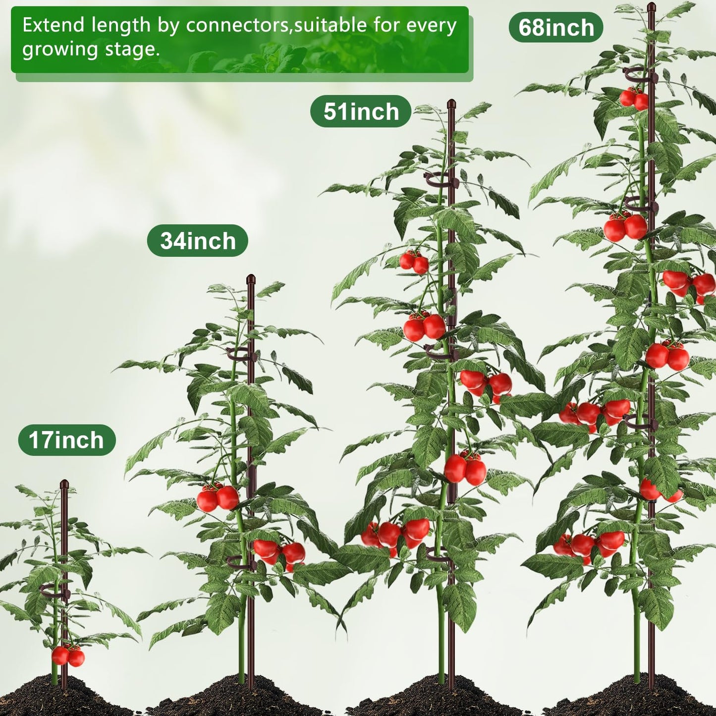 30Pcs Plant Support Stakes 17 inch SupKing Garden Orchid Sticks Extended to 3ft 4ft 5ft Plant Poles with Clips for Indoor Outdoor Potted Tomato Rose Amaryllis Vegetables Comes with 20 Ties(Brown)