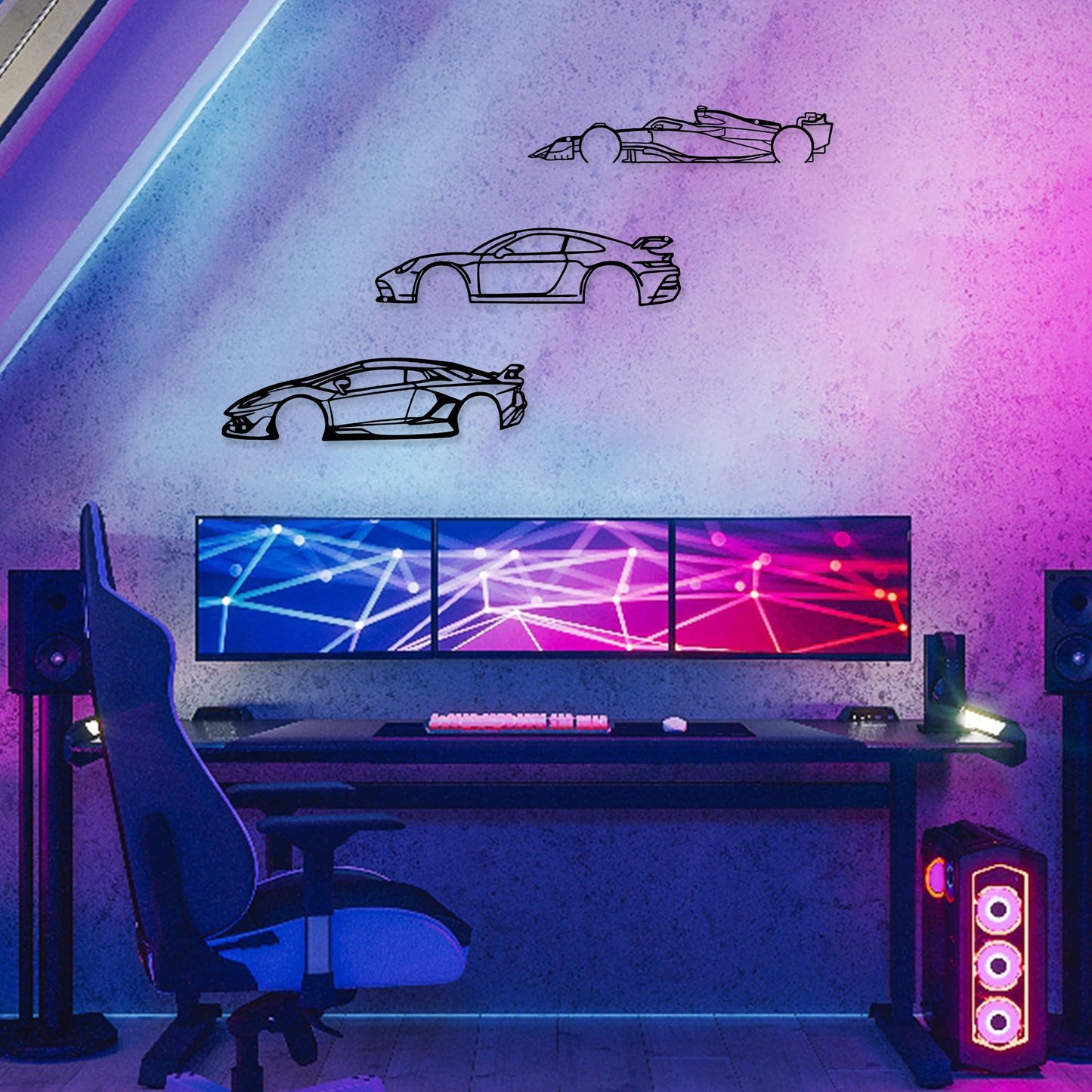 Xedatric Set Of 3 Car Wall Art Metal Racing Silhouette Wall Art Car Wall Decor Indoor Bedroom Home Car Room Decor Wall Decoration Gift For Car Lover Automan Gift