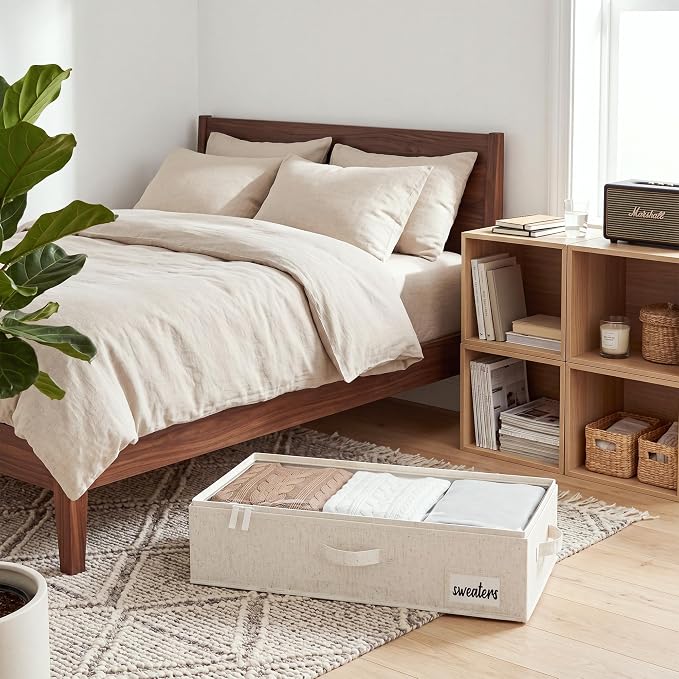 StorageWorks Under Bed Storage Containers - Underbed Storage with Handles and Label Holder, 2 Pack Ultra-thick Fabric Underbed Bins, Closet Organizer for Clothes, Blankets, Sweater
