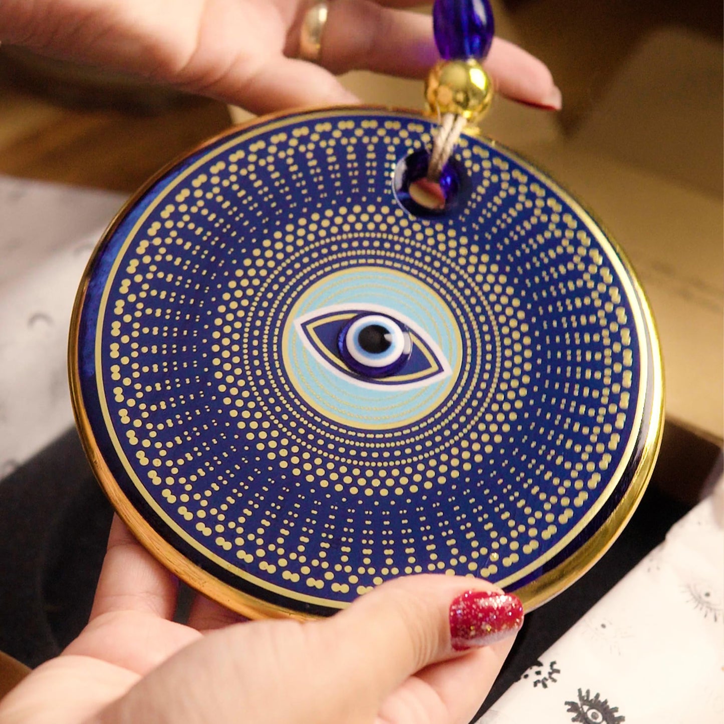 Orenda-Turkish Evil Eye Wall Hanging, 5.1 in Diameter, Handmade Glass Nazar – Protection and Good Luck for Home, Office, or Gifts