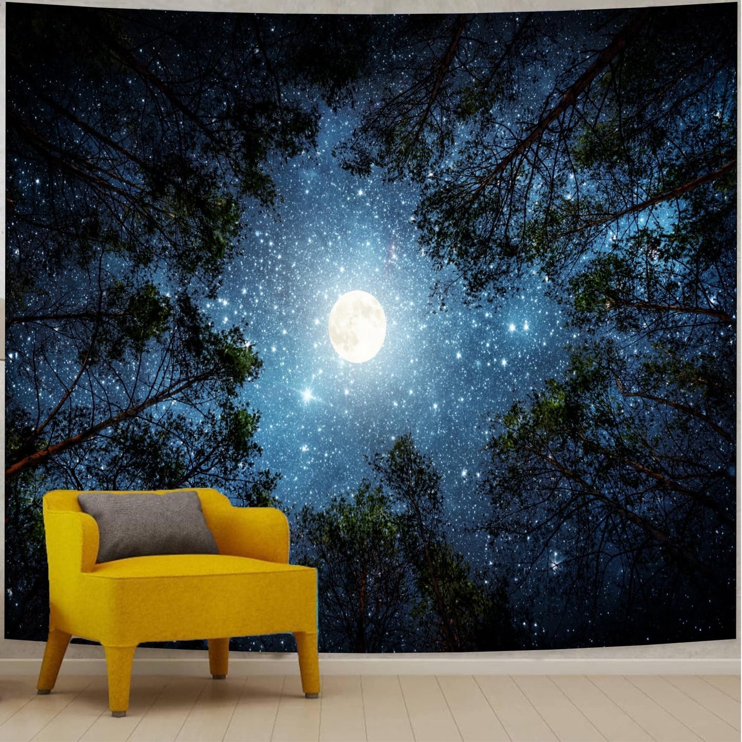 Apdidl Forest Galaxy Starry Tapestry for Bedroom Ceiling, Blue Space Night Starry Sky Moon Stars Tapestry Aesthetic, Tree Forest Milky Way Backdrop Wall Hanging for Dorm Living Room Decor (51" X 60")