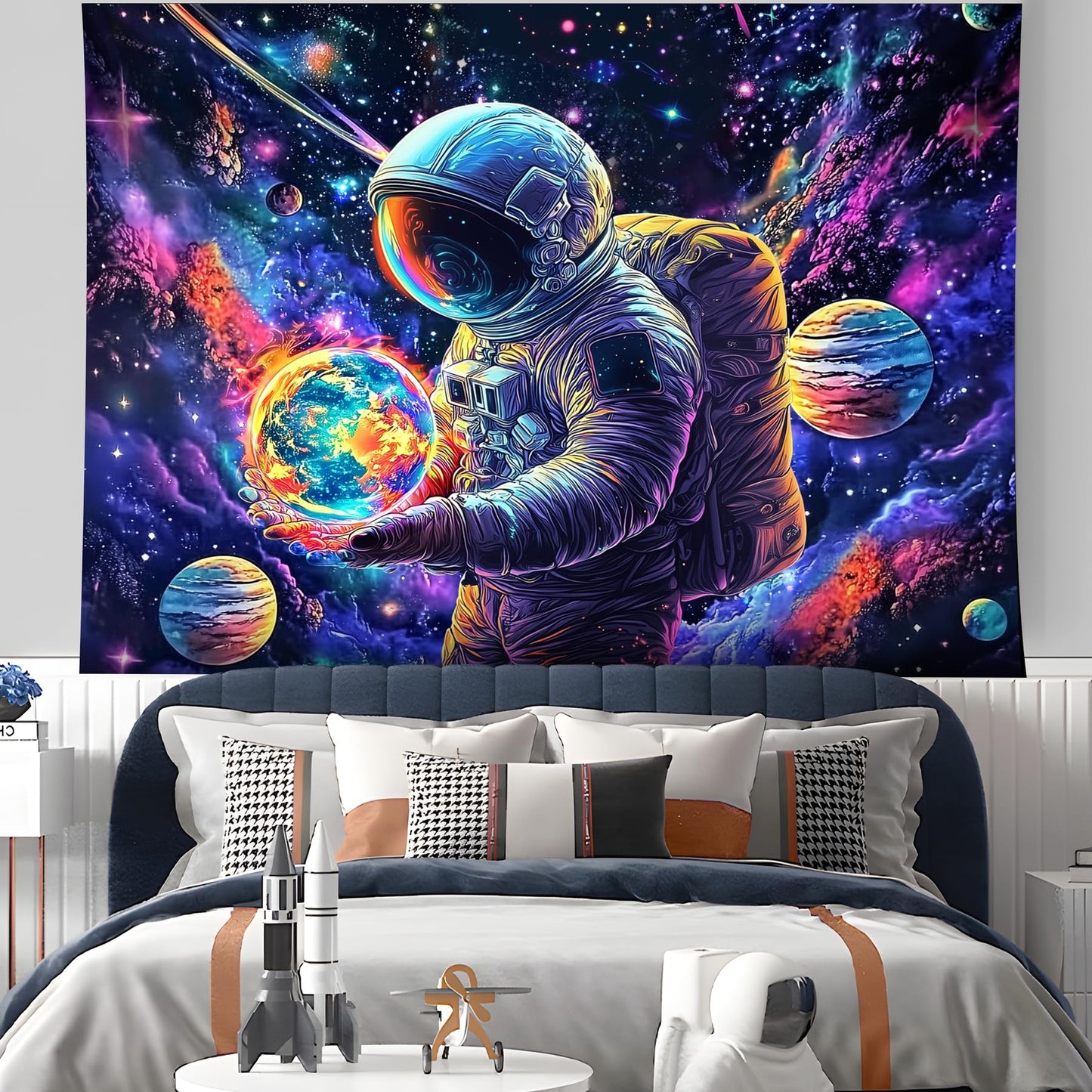 NYZE Astronaut Space Tapestry for Bedroom, Glow in the Dark Room Decor Wall Tapestries, Cool Galaxy Planet Wall Hanging, Wall Hanging for Men Guys Gamer Room Dorm Living Room 59in×51in