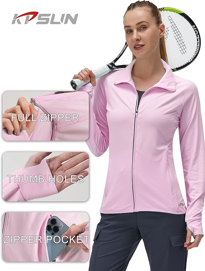 Women's UPF 50+ UV Sun Protection Clothing Long Sleeve Athletic Hiking Shirts Lightweight SPF Zip Up Outdoor Jacket