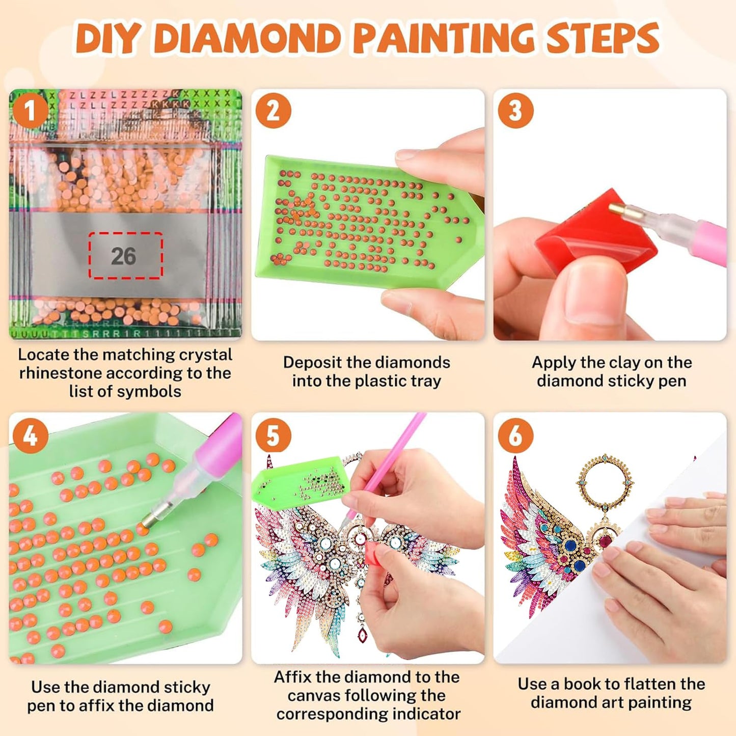 Masendp Wing Feather Diamond Painting Double-Sided Hanging Ornament Set, DIY Irregular Shaped Rhinestone Window Decoration Set, Suitable for Home and Garden Wall Decoration Gifts