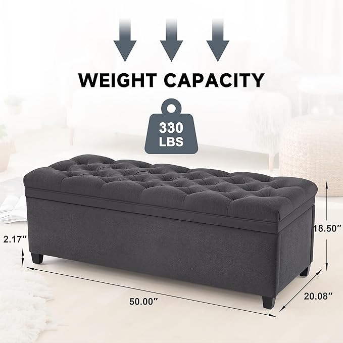 Mangodan 50" Storage Ottoman Bench, Tufted Ottoman with Storage for Living Room, Large End of Bed Ottomans, Modern Entryway Benchs, Window & Bedroom Benches for Foot of Bed (Darkgray)