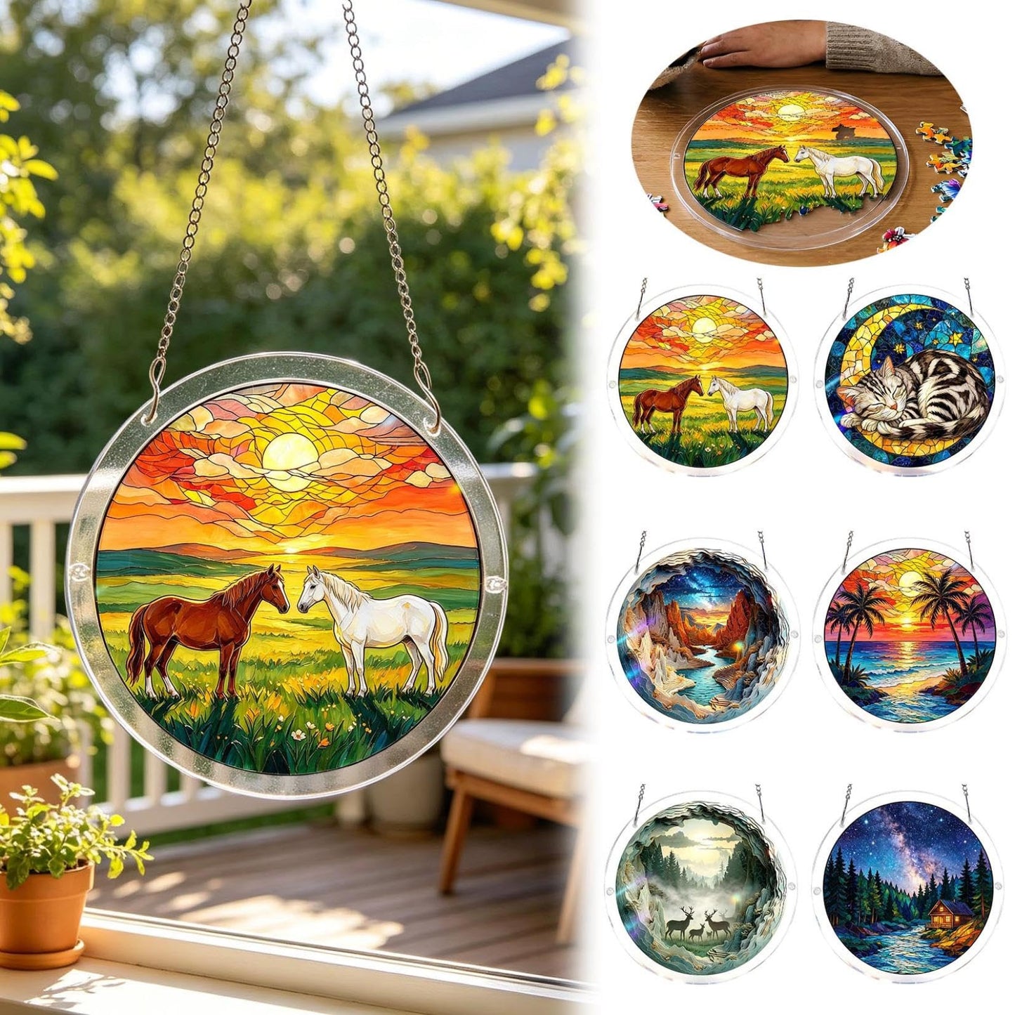 Sun Acrylic Catcher Puzzle Kit, Unique Branches of Love Sun Acrylic Catcher Puzzle Kit for Doors, Garden, and Window Hanging, DIY Puzzle Kits for Adults (Blue2)