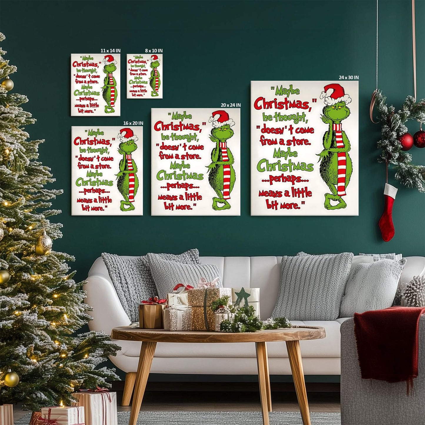 Christmas Canvas Wall Art Decor - “Maybe Christmas Means a Little Bit More” Holiday Quote Decor - 16x20 inch Whimsical Festive Wall Decoration for Room or Office - Premium Quality Canvas Print