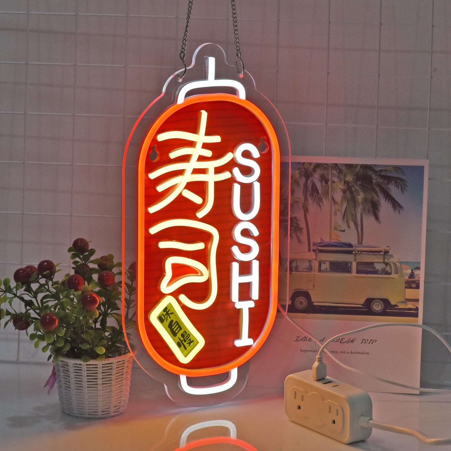 JOMOSPO Japanese Sushi Neon Sign, 寿司Neon Lights Hanging Wall Art Decoration for Japanese Style Restaurant Men Cave Bar Club Shop Store, USB Powered Ultra Bright Dimmable, 16 * 7.8 inches