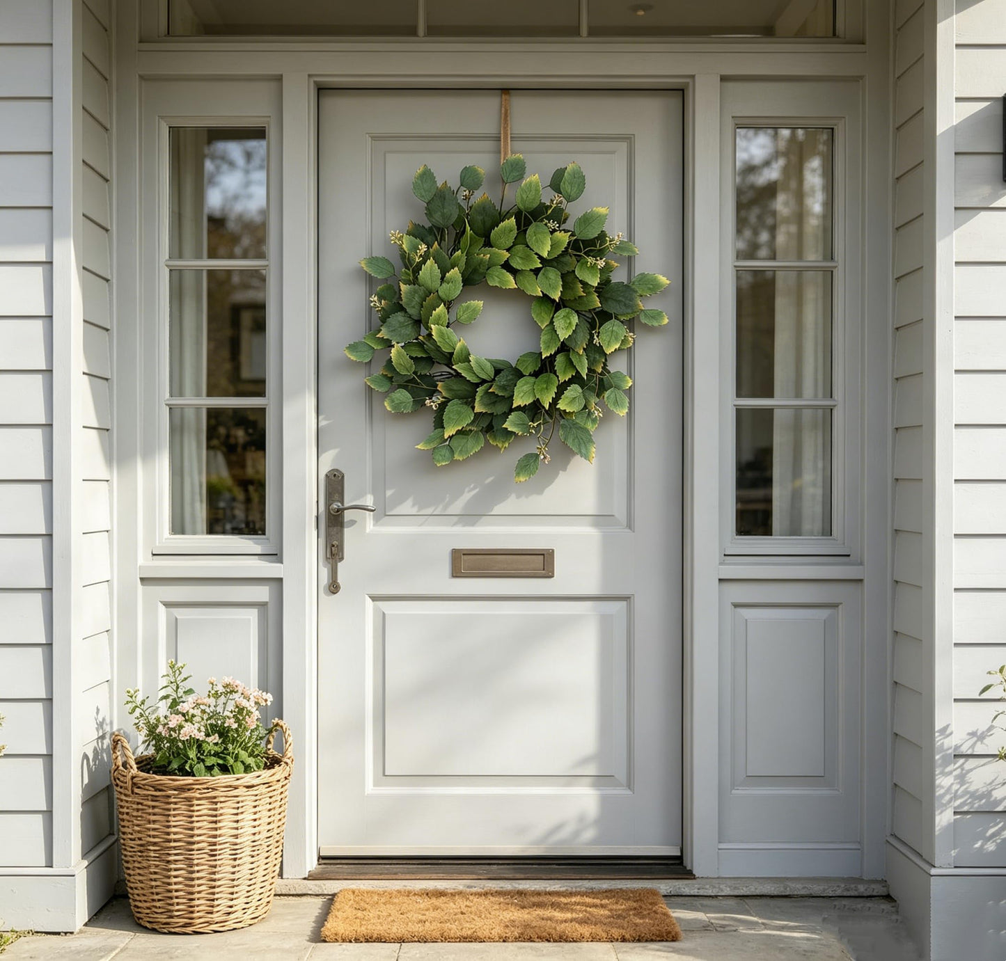 26" Green Hibiscus & Eucalyptus Leaf Wreath for Front Door - Large Artificial Greenery Outdoor Wreath for Porch, Window, Farmhouse, Home, Holiday, Hanging Decor - Spring, Summer, Fall, All Seasons