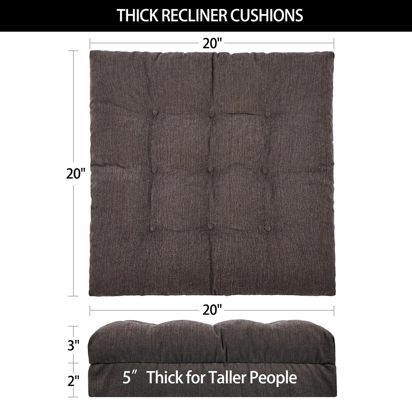 HAVARGO Recliner Cushions for Elderly, 20x20x5 Inch Thick Chair Cushion Patent Design Soft Tufted Dual Layer Booster Seat Cushions for Seniors Recliner Risers Taupe 1P