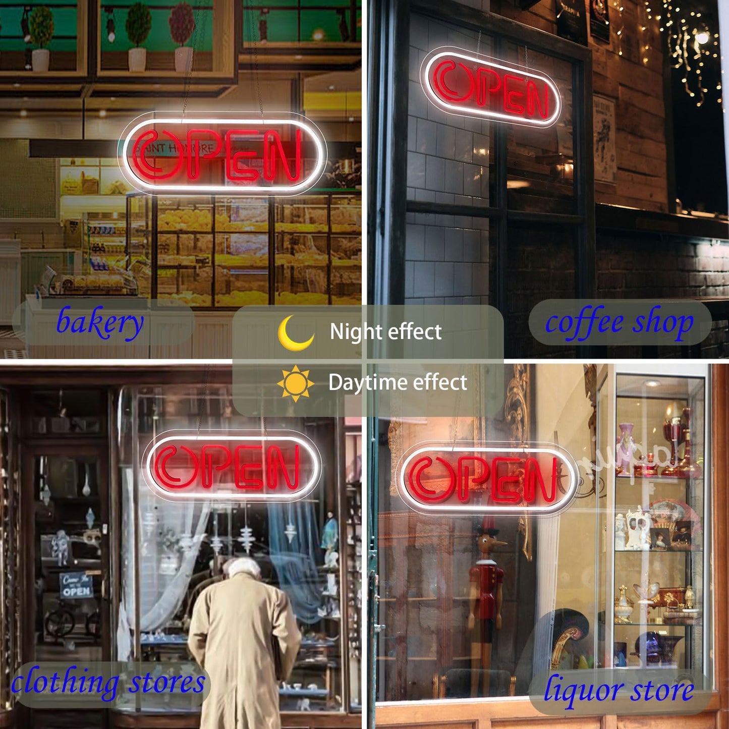 Neon Open Signs for Business,16.34"X 6.22" Led Open Signs Adjustable Brightness Neon Lights for Party Bar Salon Stores Hotel Wall Decor Powered by USB with ON/OFF Switch