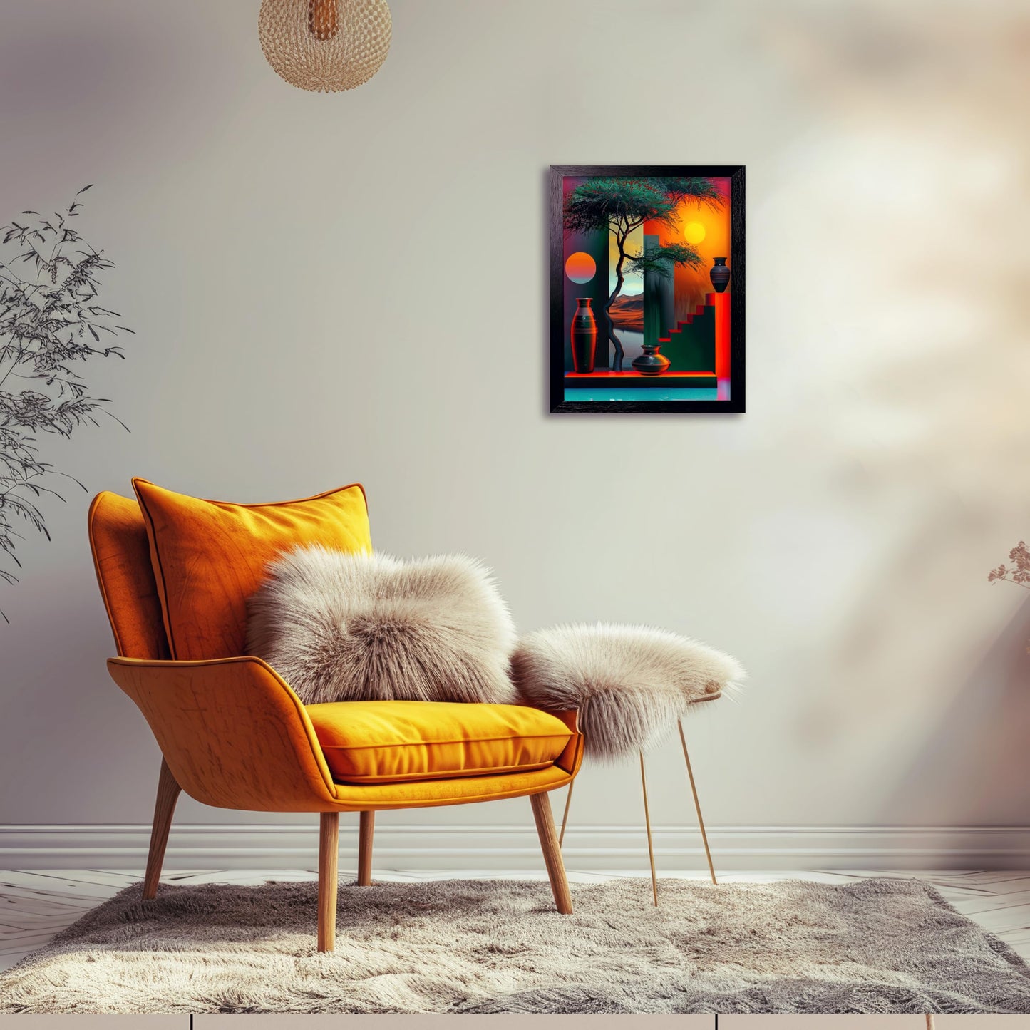 Black Framed African American Canvas Wall Art, Africa Modern Painting Picture Wall Decor, Afrocentric Tree And Vase Poster Print Artwork for Living Room Bedroom Office Home Decoration