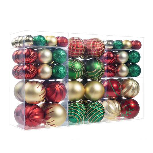 100Pcs Christmas Ball Ornaments Set, Assorted Shatterproof Christmas Ornament, Christmas Tree Theme Hanging Decoration for Xmas Tree/Holiday/Party/Home Decor (Gold & Red & Green)