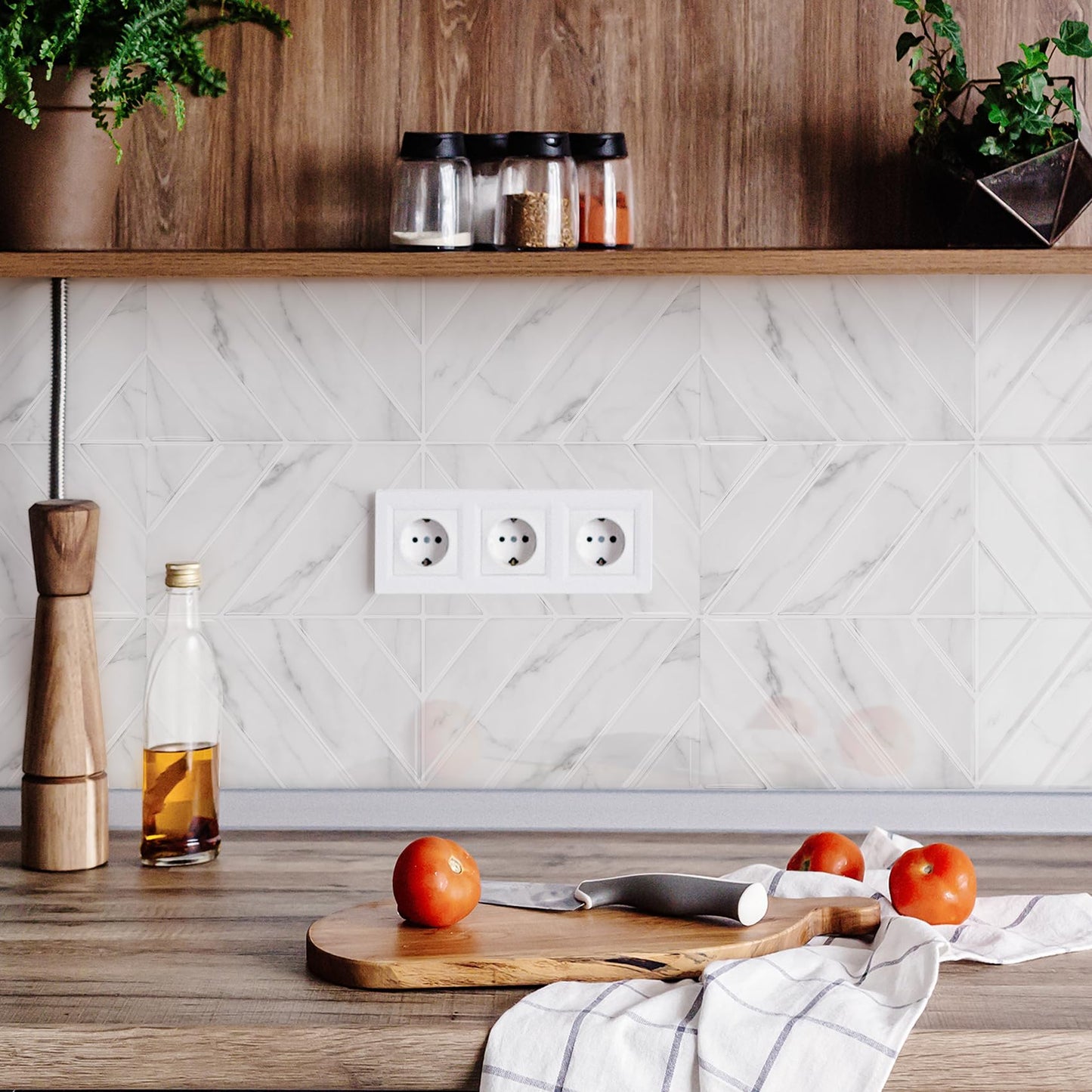 STICKGOO 10 Sheets Thicker Herringbone Peel and Stick Backsplash, 12.6”×9.7” Stick on Wall Tiles, Self Adhesive Tile Sticker for Kitchen Backsplash and Bathroom, White Marble
