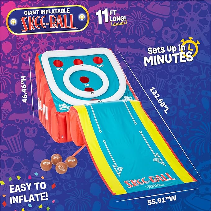 Flybar FunPark Giant Inflatable Skee-Ball Game – 11 Ft Long w/ 4 Balls & Electric Air Pump – Indoor & Outdoor Arcade Toy for Kids, Adults & Family – Fun Party Play for Home, Backyard, Events