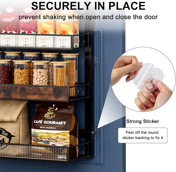 8 Tier Pantry Door Organizer Spice Rack, 2-IN-1 Wall Mount or Hanging Over Door Seasoning Organizer with Adjustable Baskets, Heavy Duty Behind Door Storage Shelves for Pantry, Cabinet and Kitchen