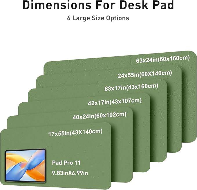 Aothia Faux Leather Desk Mat - Large Mouse Pad, Non-Slip PU Leather Blotter, Waterproof Writing Surface for Office and Home (Olive Green, 63" x 24")
